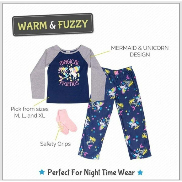 Mad Dog Concepts Magical Friends 3 pc Pajama Set Unicorn Mermaid Girls L (10/12) - Picture 2 of 7